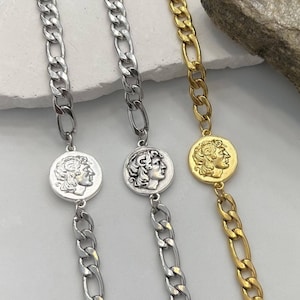Alexander the great  bracelet, Alexander jewelry, Greek goddess, Greek mythology, Greek jewelry, Couples bracelet, Gold chain bracelet men
