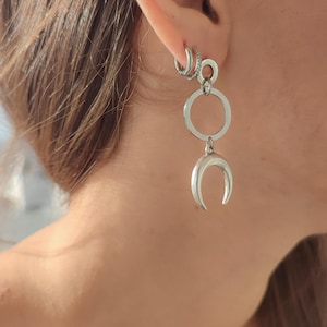 Silver crescent moon hoop earrings, Celestial jewelry, Moon phase earrings, Silver moon earrings, Every day earrings, Gift for her
