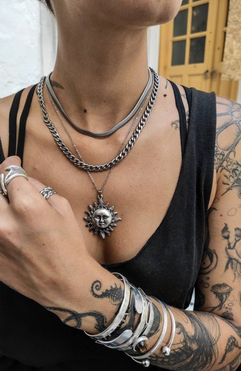 Celestial necklace Sun pendant Silver sun necklace Sun and moon pendant necklace Necklaces for women Gift for girlfriend Thank you gift