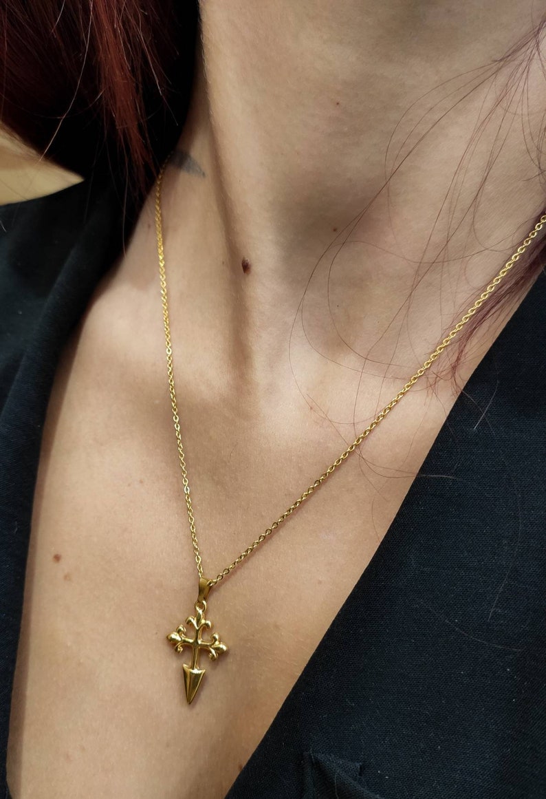 Cross pendant necklace, Leviathan Cross, Celtic Cross, Gold cross necklace, Silver cross, Vintage gold cross, Alchemy, Gold necklace image 5