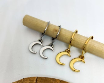 Silver moon hoop earrings Bohemian earrings Anime earrings Silver Crescent moon hoops Lunar jewelry Moon phase earrings Witch earrings