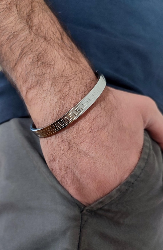 Ancient greek key bracelet, Meander bangle, Silver bracelet, Meandros bracelet, Infinity key, Labyrinth, Greek key lines, Bracelets for men