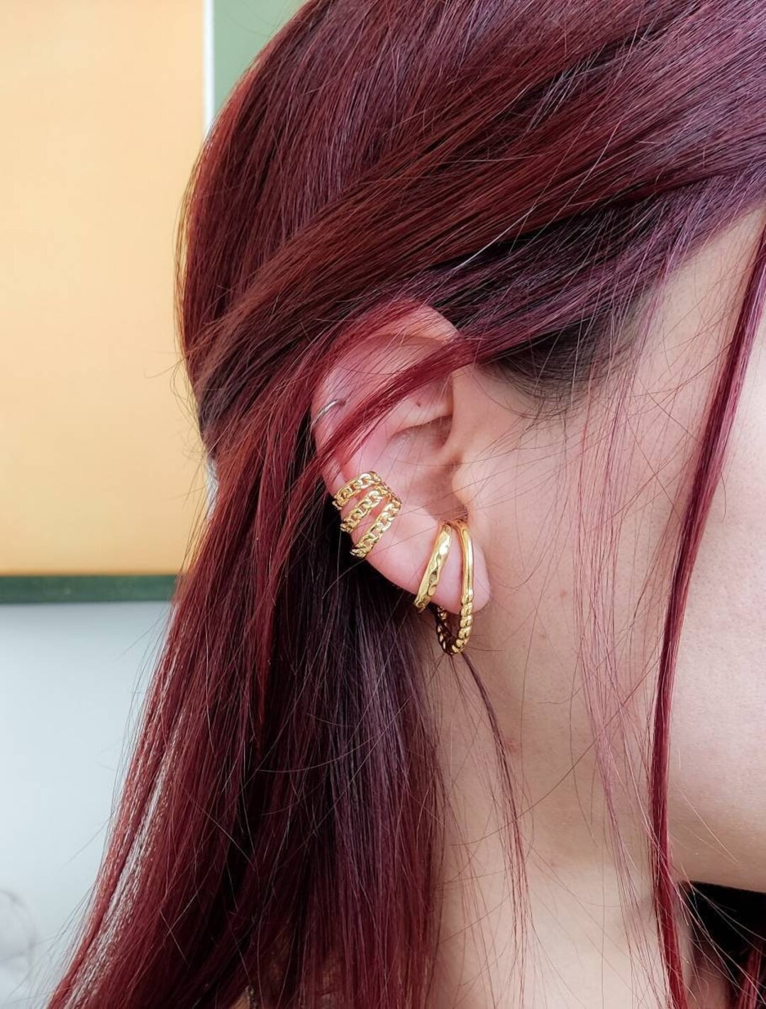 Dainty Ear Lobe Cuff Stud Earrings, Gold Lobe Earrings, Gift for Her