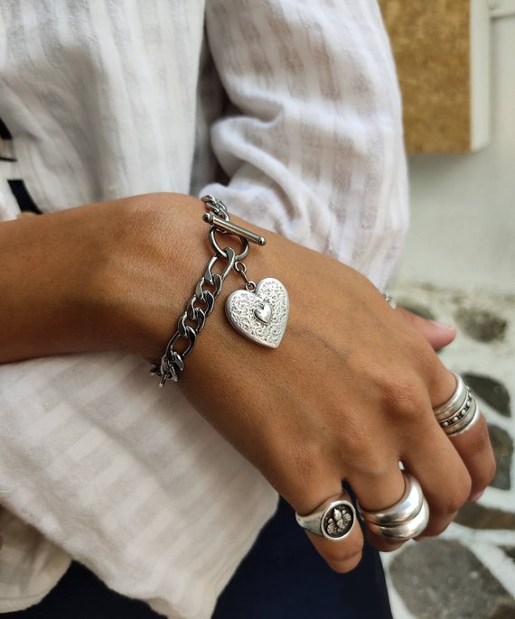 Buy the Sterling Silver Heart LOVE Charm Bracelet | JaeBee Jewelry
