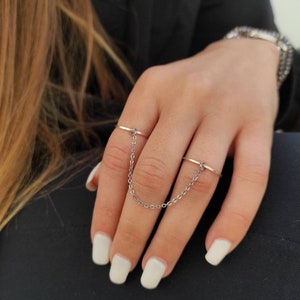 Chain ring, Double finger ring, Bohemian rings, Slave ring, Handcuff ring, Connected rings, Celestial jewelry, harry styles ring image 7