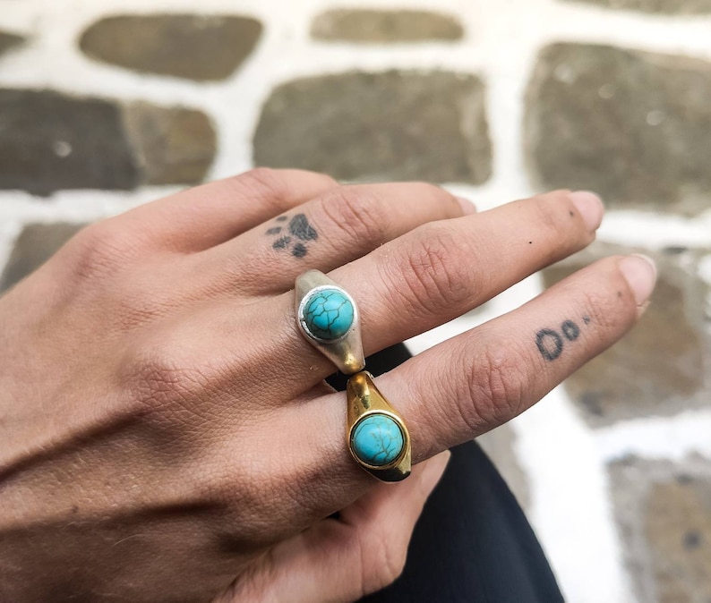 Turquoise ring Gemstone ring Pinky ring Silver ring Gold Etsy