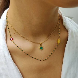 Green stone necklace, Dainty gold necklace, Minimalist necklace, Gift for her, Graduation gift, Silver necklace, Anniversary gift