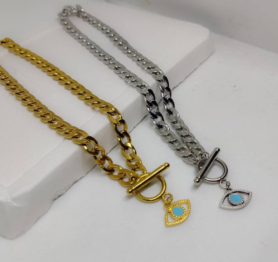 Evil Eye Gold Halskette, Statement Kette, Gold Kette, Geschenk für Sie,  Böser Blick Halskette, Böser Blick Anhänger -  Schweiz