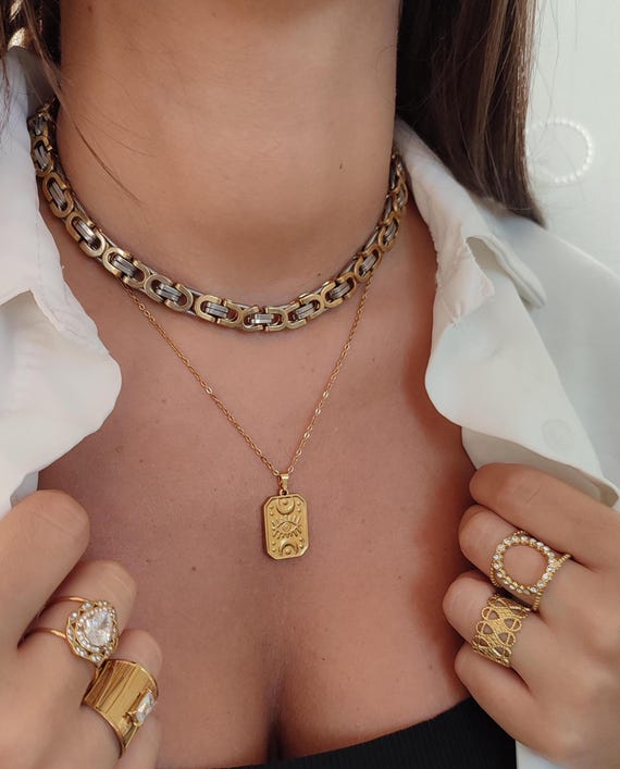 Gold evil eye necklace, Byzantine chain Viking necklace, Gold silver choker necklace, Protection necklace, Greek jewelry, Gift for her