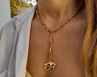 GIFT EYE OF HORUS HERU EGYPTIAN PENDANT 5mm 24" FIGARO CHAIN NECKLACE K7265G GIFT EYE OF HORUS HERU EGYPTIAN PENDANT 5mm 24" FIGARO CHAIN NECKLACE K7265G