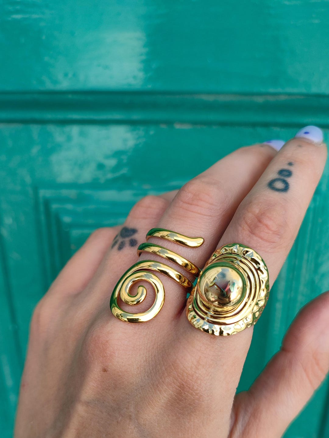 Gold Spiral Ring, Large Statement Ring, Chunky Oval Ring, Greek Jewelry ...