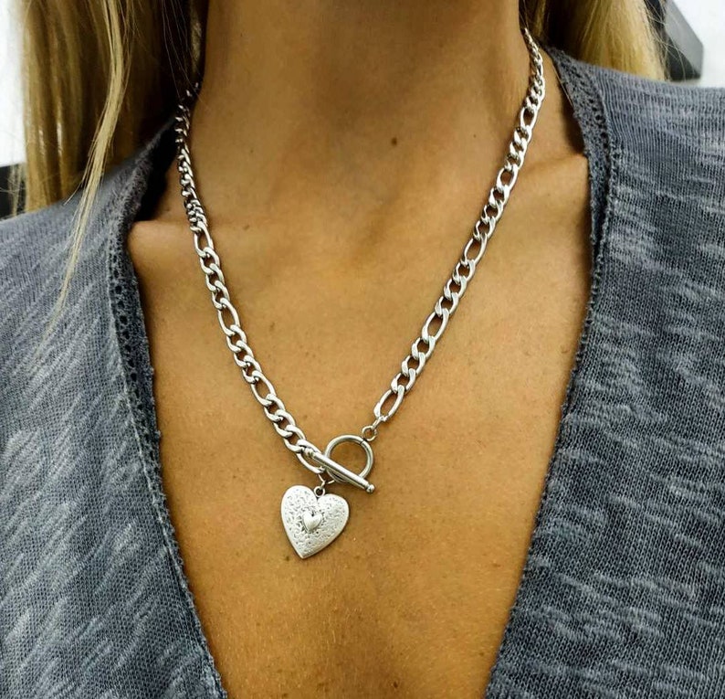 Heart Chunky Chain Necklace Heart Pendant Statement Etsy Sweden
