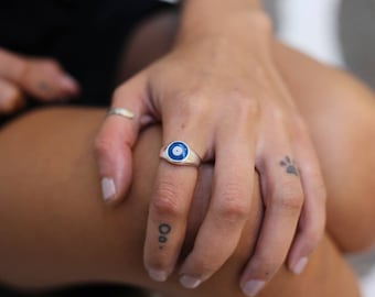 Evil eye ring Greek jewellery Ring with eye Protection ring Positive energy ring Hand painted ring Blue ring   White ring positive energy