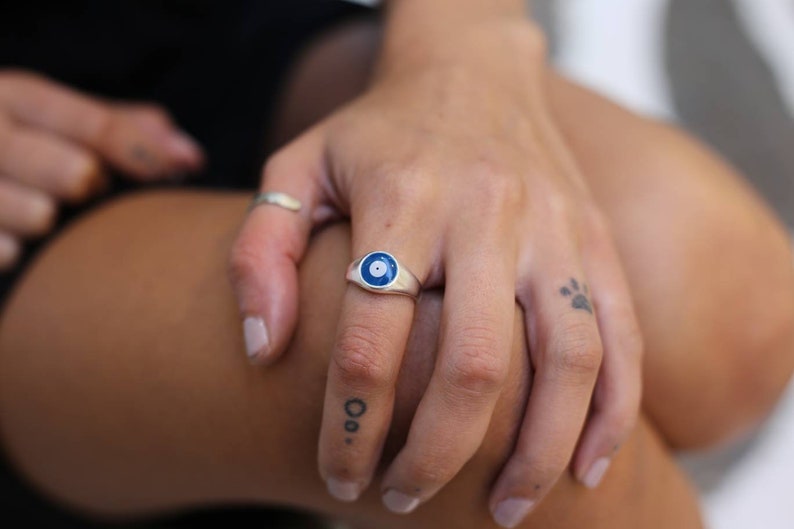 Evil eye ring Greek jewellery Ring with eye Protection ring Positive energy ring Hand painted ring Blue ring   White ring positive energy 