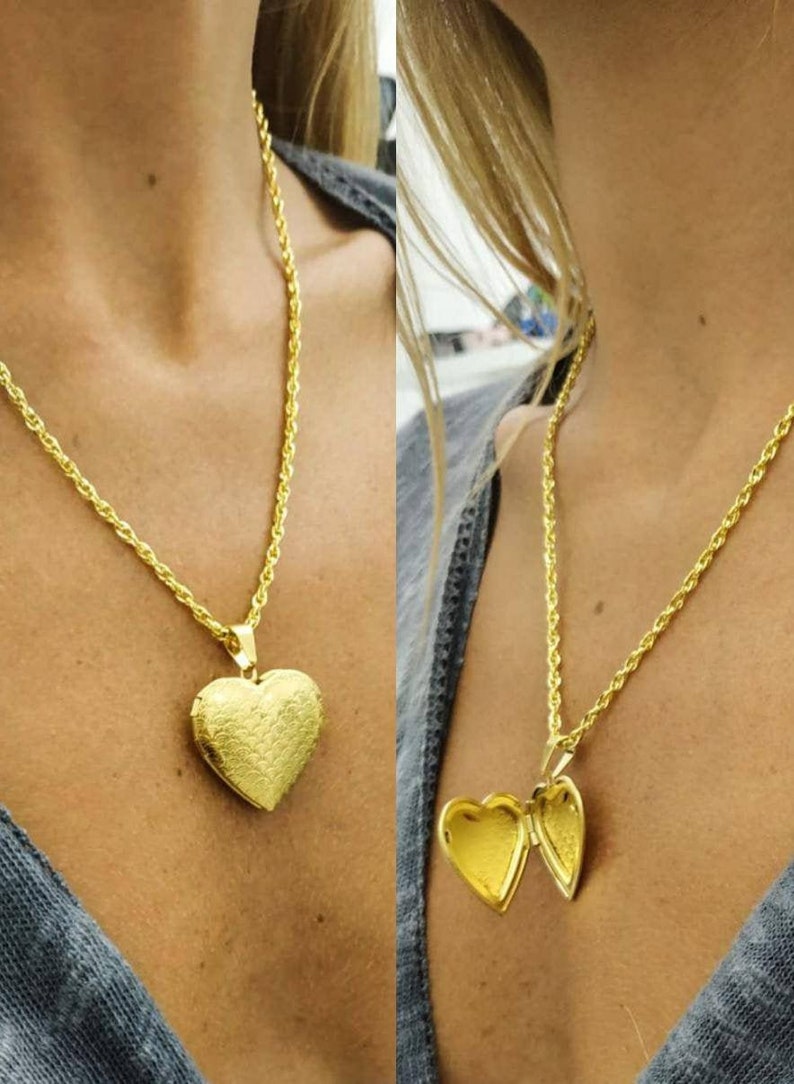 valentines day Gold Heart Locket Necklace, Personalized Gift, Locket pendant, Memorial gift, Personalized Locket, Photo locket image 1