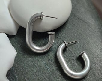 Silver open hoop earrings, Big hoop earrings, Bohemian earrings, Huggie hoop earrings, Statement earrings, Vintage earrings, Dangle earrings