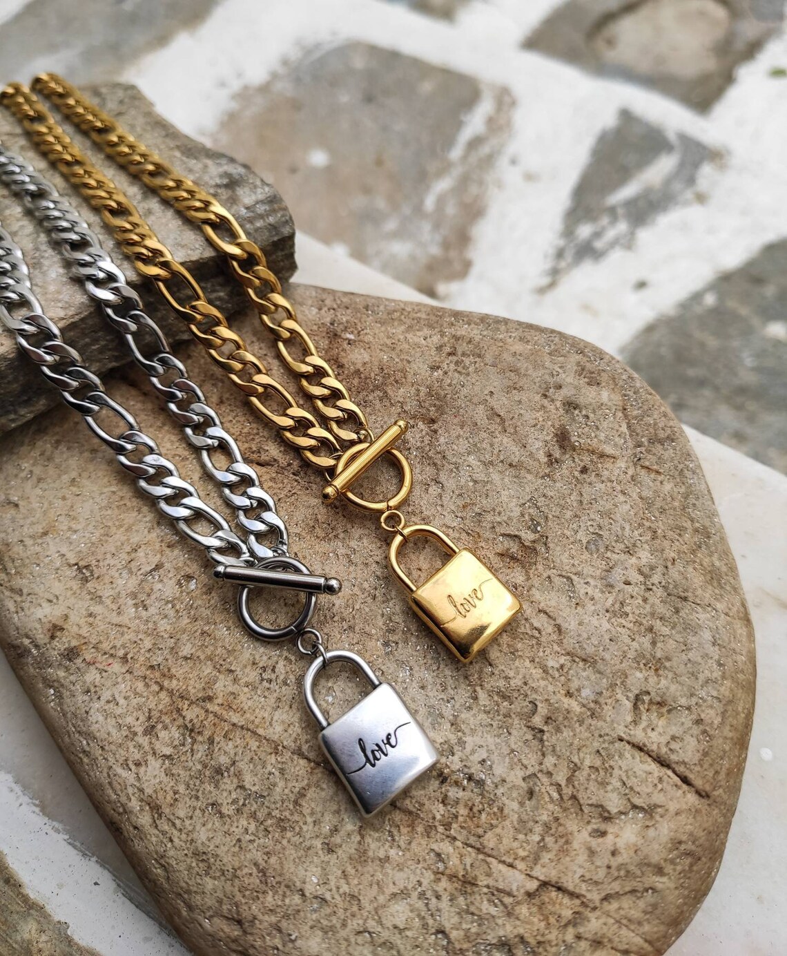 Gold Lock Necklace, Padlock Chunky Chain Necklace, Statement Necklace ...