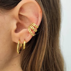 Gold ear cuff hoop earrings, Conch hoop, Ear Cuff No Piercing, Triple knot earrings, Gifts for her, Fake Helix Piercing, Conch earring