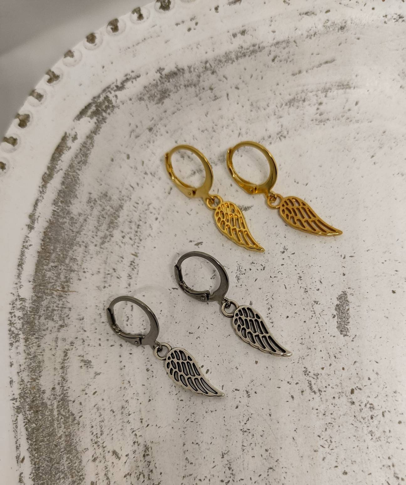 Flipkartcom  Buy vien Angel Wing Earring  Mens Black Hoop Earring   Unisex Hoops  Oxidized Black Sterling Silver Jewelry for Men  Gothic  Style Earring  Dangle Wing Earring pack