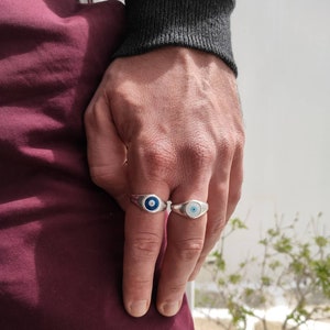 Evil eye ring Greek jewellery Ring with eye Protection ring Positive energy ring Hand painted ring Blue ring   White ring positive energy