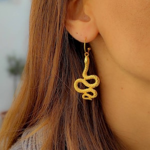 Snake hoop earrings, Silver snake earring, Gold hoop earrings, Dangle earrings, Gold drop earrings, Vintage earrings, Gold snake earrings