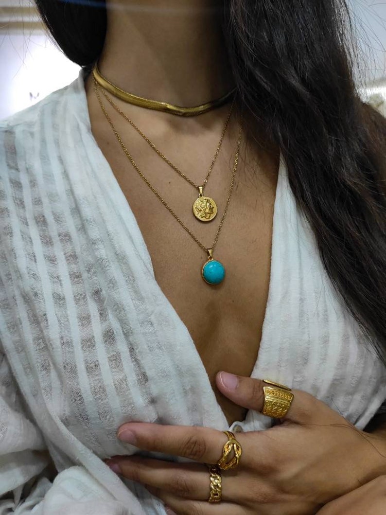 Collar con moneda de oro de Alejandro Magno de la antigua Grecia, colgante de doble cara, colgante del sol de Vergina, joyería de mitología griega, diosa griega imagen 8