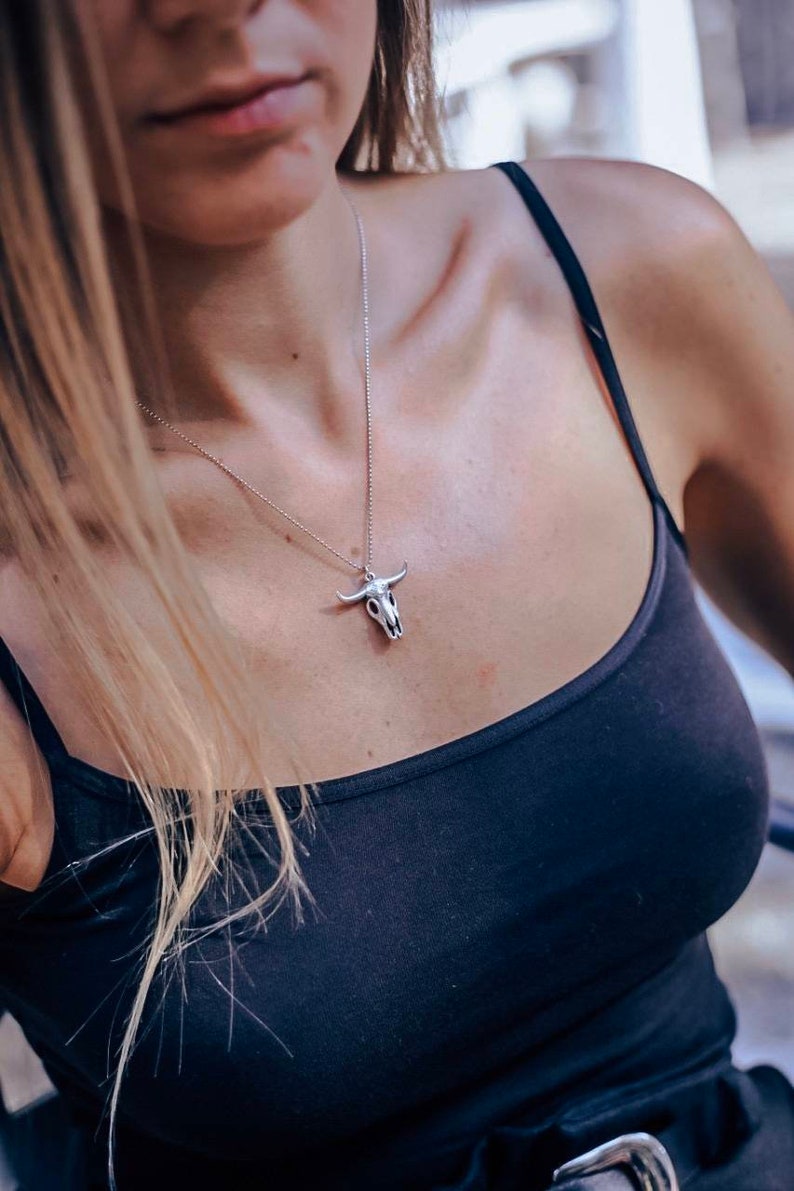 Longhorn bull skull necklace Cow skull pendant Bull skull pendant Cow skull necklace Buffalo skull Gold bull skull Silver bull skull image 8