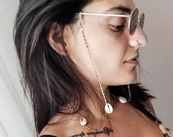 Cowrie shell eyeglass chain Glasses chains Reading glasses Sunglass chain Gold chain Glasses Chain, chain for glasses Chain for sunglasses