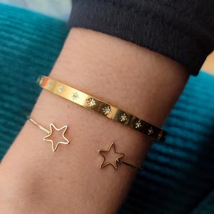 Gold crystal star bangle bracelet,Celestial jewelry, Silver crystal stone stars, North star bracelet, Double star bracelet, Best friend gift