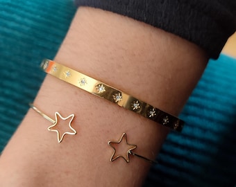 Pulseira dourada com estrelas de cristal, Joias celestiais, Estrelas de pedra de cristal prateadas, Pulseira Estrela do Norte, Pulseira Estrela Dupla, Presente para melhor amiga