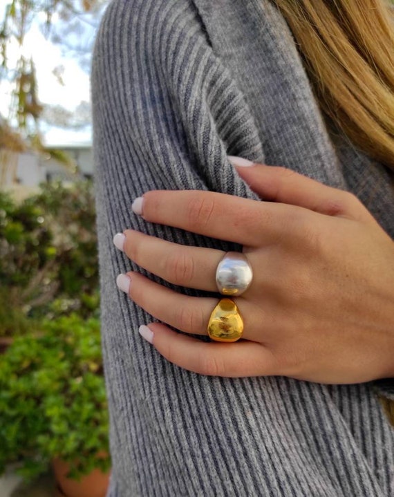  Belt Buckle Ring - Gold Plated Belt Ring - Silver Gold Band  Ring Adjustable - Chunky Ring - Thick Ring - Stackable Ring - Statement  Ring : Handmade Products