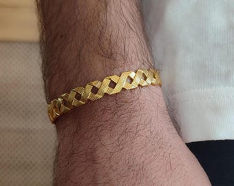 Mens gold twist rope cuff bracelet, Perforated bracelet, Braided bangle bracelet, Minimal bracelet, Gold cuff bracelet, Gift for him