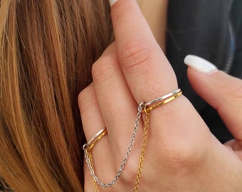 Chain Ring, Double Finger Ring, Bohemian Rings, Slave Ring Chain Ring, Double Finger Ring, Bohemian Rings, Slave Ring