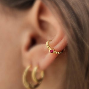 Conch earring Gold ear cuff, Ear Cuffs, Ear Cuff No Piercing, Ear Cuff Gold, Gifts for her, Fake Helix Piercing, Red crystal earring