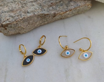 Pendientes de ojo turco, pendientes colgantes, joyería de ojo turco, pendientes de aro Huggie, pendientes de oro, pendientes colgantes, pendientes vintage, pendientes elegantes