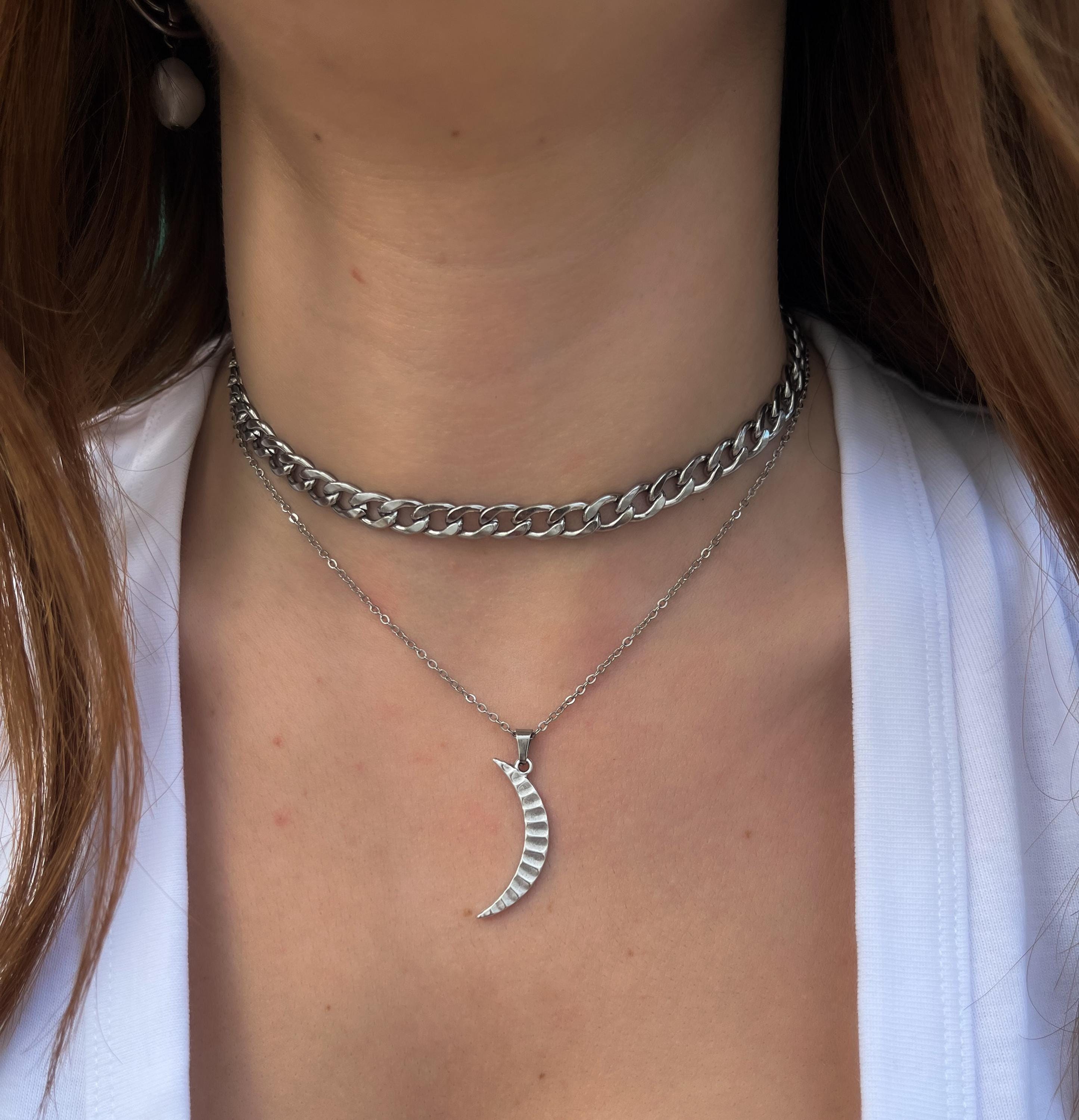 Collier Ras-du-cou Argent Sterling 925 Martelé - Forme Demi-Lune Rigide - Cellerini - Taille Réglable - Neuf Avec Boîte