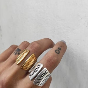 Gold mandala adjustable band ring, womens engraved mandala stamps ring, open statement ring, solid silver smooth ring, bold wide band ring image 5