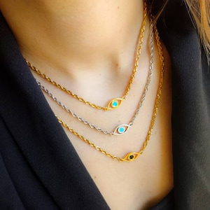 Evil eye chain Layered Necklace, Gold chain necklace, Greek jewelry, Silver chain chunky, Protection necklace,Evil eye pendant, Gift for Her