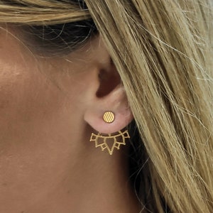 Lotus flower earrings, Gold Earring jackets, Front back earrings, Ear jacket earrings, Minimalist earrings, Butterfly earrings