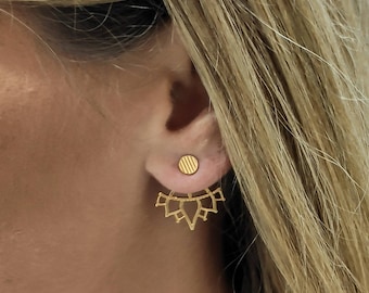 Lotus flower earrings, Gold Earring jackets, Front back earrings, Ear jacket earrings, Minimalist earrings, Butterfly earrings