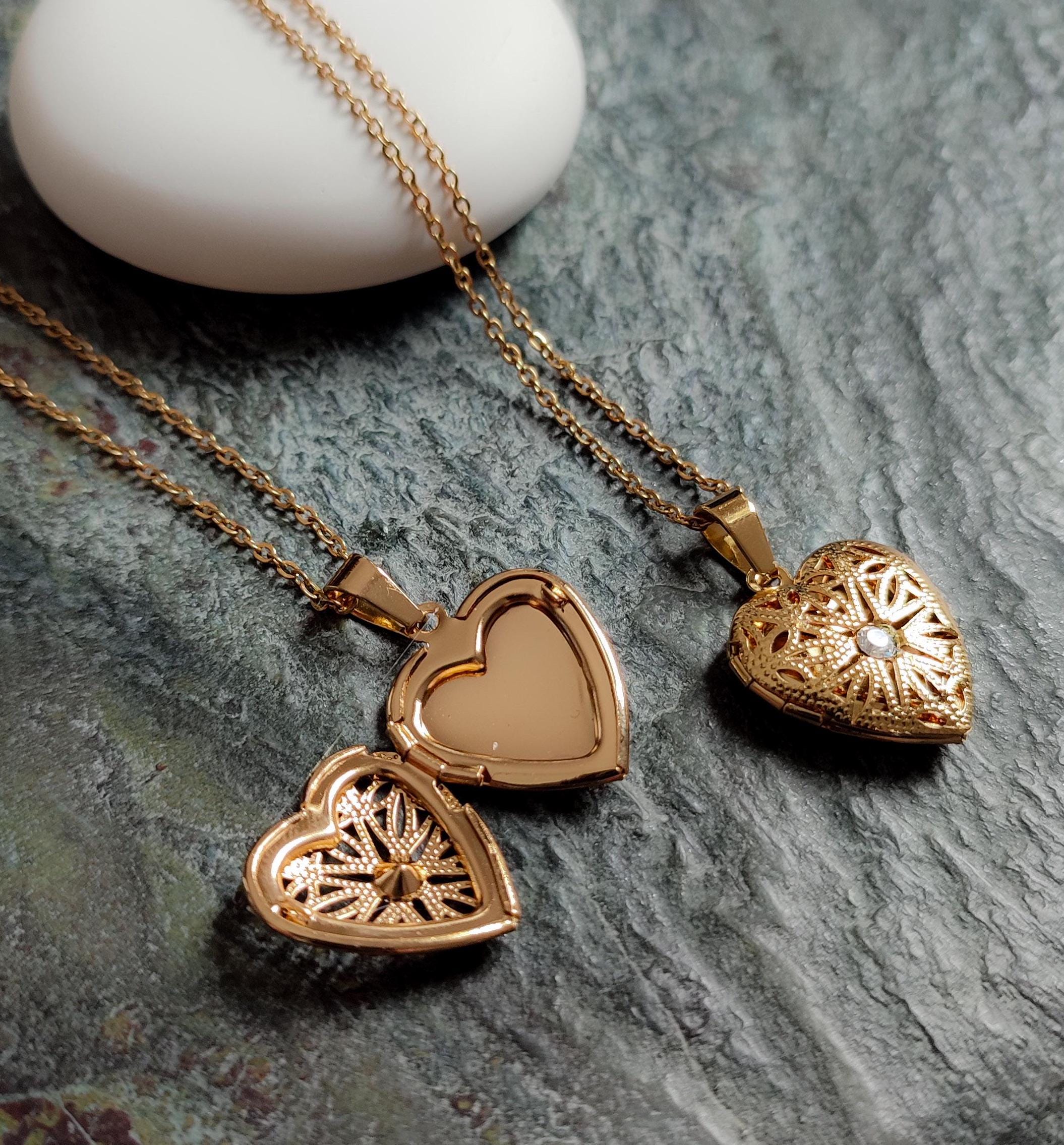 Gold Silver Choker Necklace, Heart Locket Necklace, Crystal Necklace ...