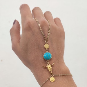 Gold Hand Chain, Turquoise Gold Plated Hand Chain, Gold Hand Chain, Gold Hand/Bracelet Chain