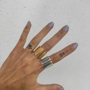 Gold mandala adjustable band ring, womens engraved mandala stamps ring, open statement ring, solid silver smooth ring, bold wide band ring image 7