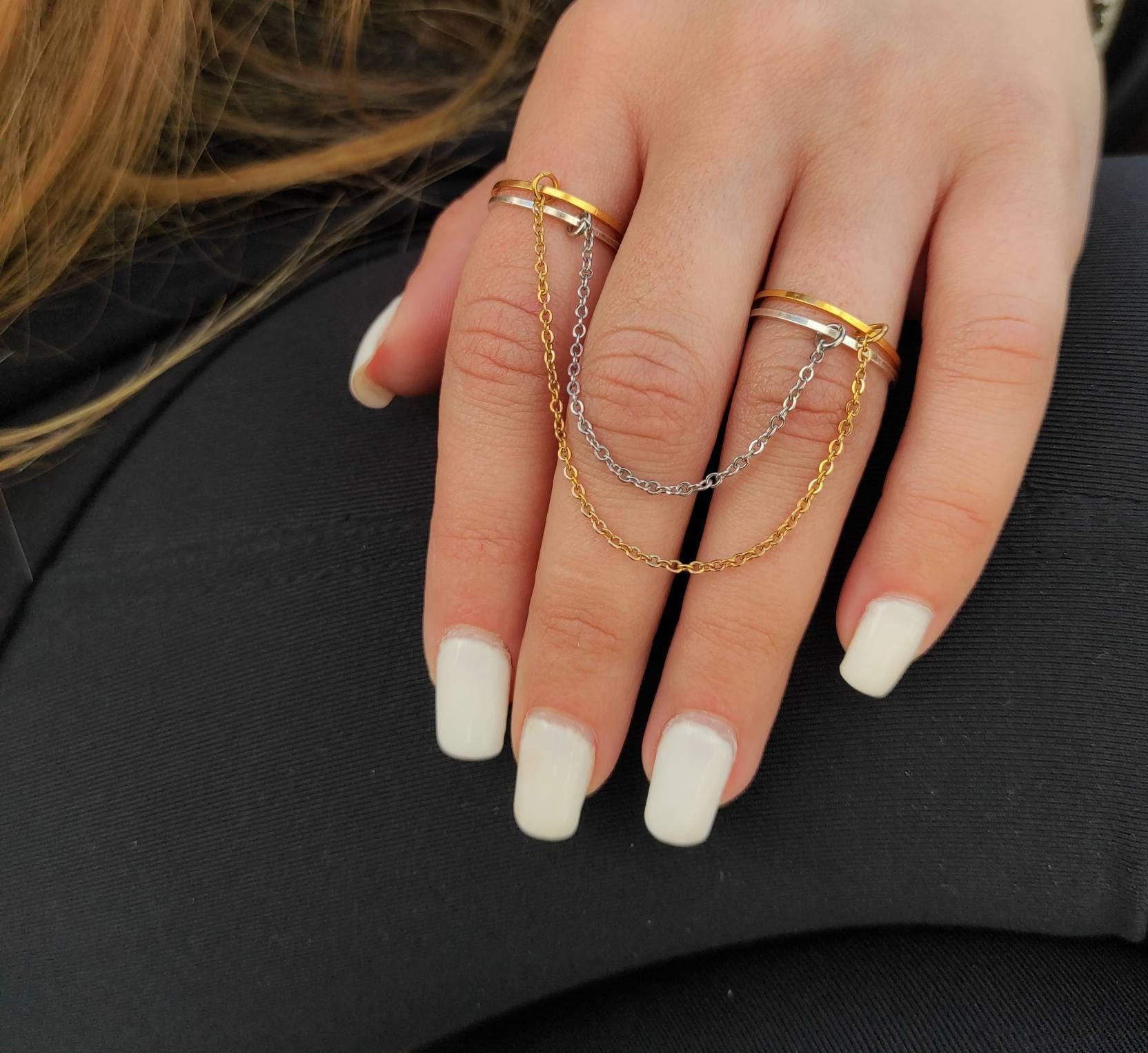 Chain Ring, Double Finger Ring, Bohemian Rings, Slave Ring Chain Ring, Double Finger Ring, Bohemian Rings, Slave Ring