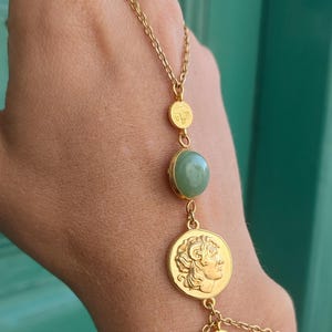 Gold Hand Chain, Moss Agate Gold  Hand Chain, Gold Hand Chain, Gold Hand/Bracelet Chain