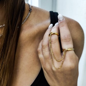 Knuckle ring chain ring, Gold ring, Double ring, Midi ring Slave ring, Rings for women, Birthday gift, Anniversary gift, Gift for girlfriend