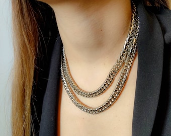 Silver chunky cuban link chain, Silver chain Statement Necklace, Cuban chain chunky chain choker, Gift for women, Punk necklace