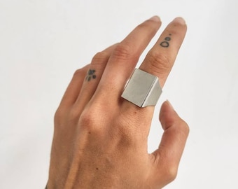 Square silver minimalist ring, Statement ring, Rings for Women, Gift for her, Christmas gifts, Best friend gifts, Simple Ring, Cube ring