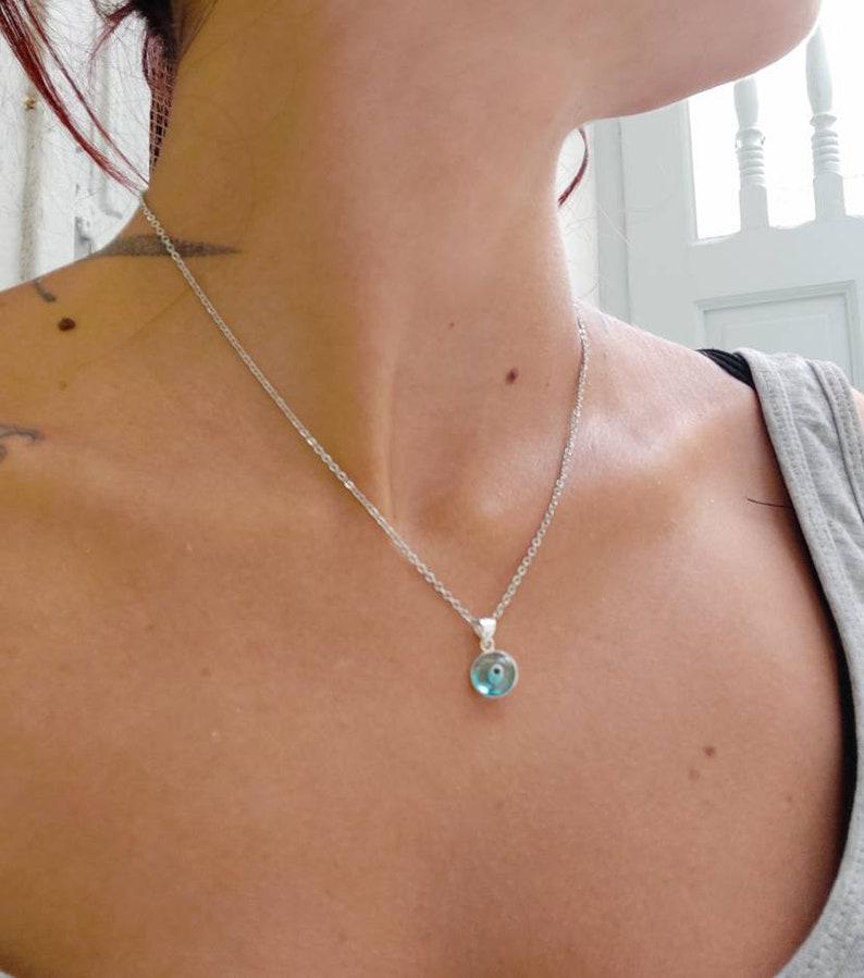 Evil eye 925 sterling silver necklace, Evil eye jewelry Good luck necklace Mykonos jewellery, Silver necklace, Gift for her, Dainty necklace