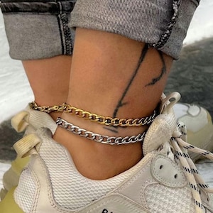 Cuban link chain waterproof anklet, Gold filled anklet, Gold ankle bracelet, Silver cuban chain anklet, Friendship bracelet, Gift for her